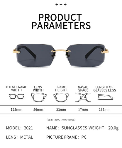 Rimless Sunglasses Rectangle Fashion Popular Women Men Shades Small Square Sun Glasses For Female Male Summer Traveling Oculos