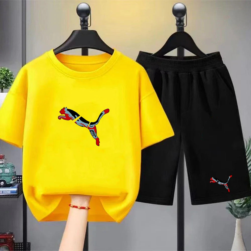 Summer white children's short sleeve 3-12 Years Kids cougar print T-shirt clothes boy girls pink shirt tees ventilate cool tops