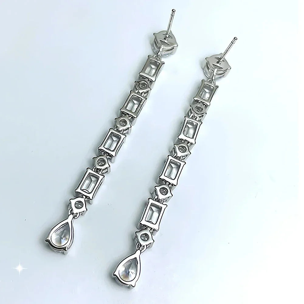 Pear/Emerald/Round Cut Full Moissanite/high Carbon Diamond Drop Earrings 100% 925 Sterling Silver Long Tassel Earrings for Women