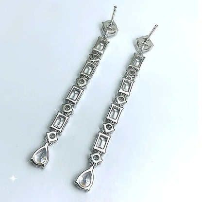 Pear/Emerald/Round Cut Full Moissanite/high Carbon Diamond Drop Earrings 100% 925 Sterling Silver Long Tassel Earrings for Women