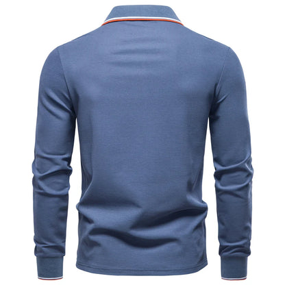 Men's Henley Neck Polo Shirt Cotton Solid Color Long Sleeve Autumn Winter Premium Luxury Mens Top