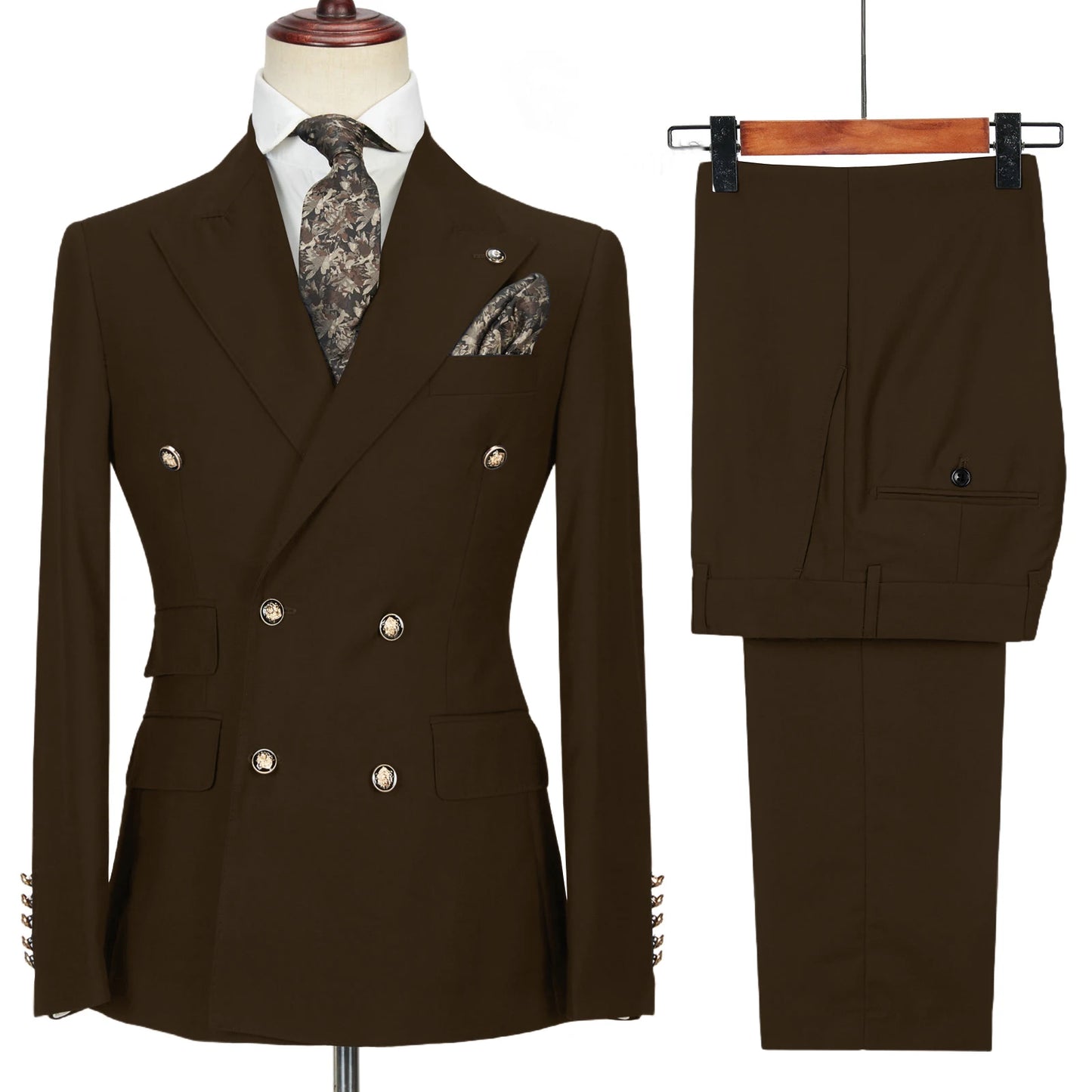 Men's Double-Breasted 2 Piece Suit Set Solid Color Business Casual Wedding Groom Dinner Party Work Jacket