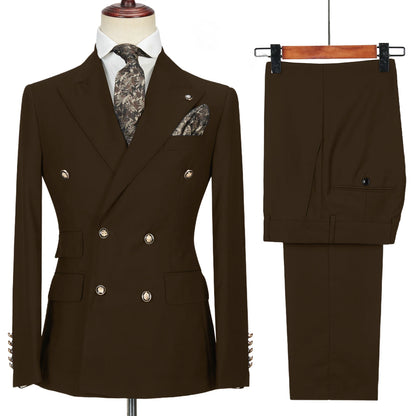 Men's Double-Breasted 2 Piece Suit Set Solid Color Business Casual Wedding Groom Dinner Party Work Jacket