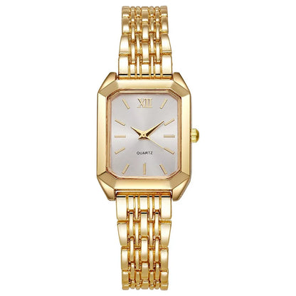 Luxury Women's Quartz Watch Set Fashion Alloy Band Business Ladies Watches Square Quality Gold Plated Folding Female Clock