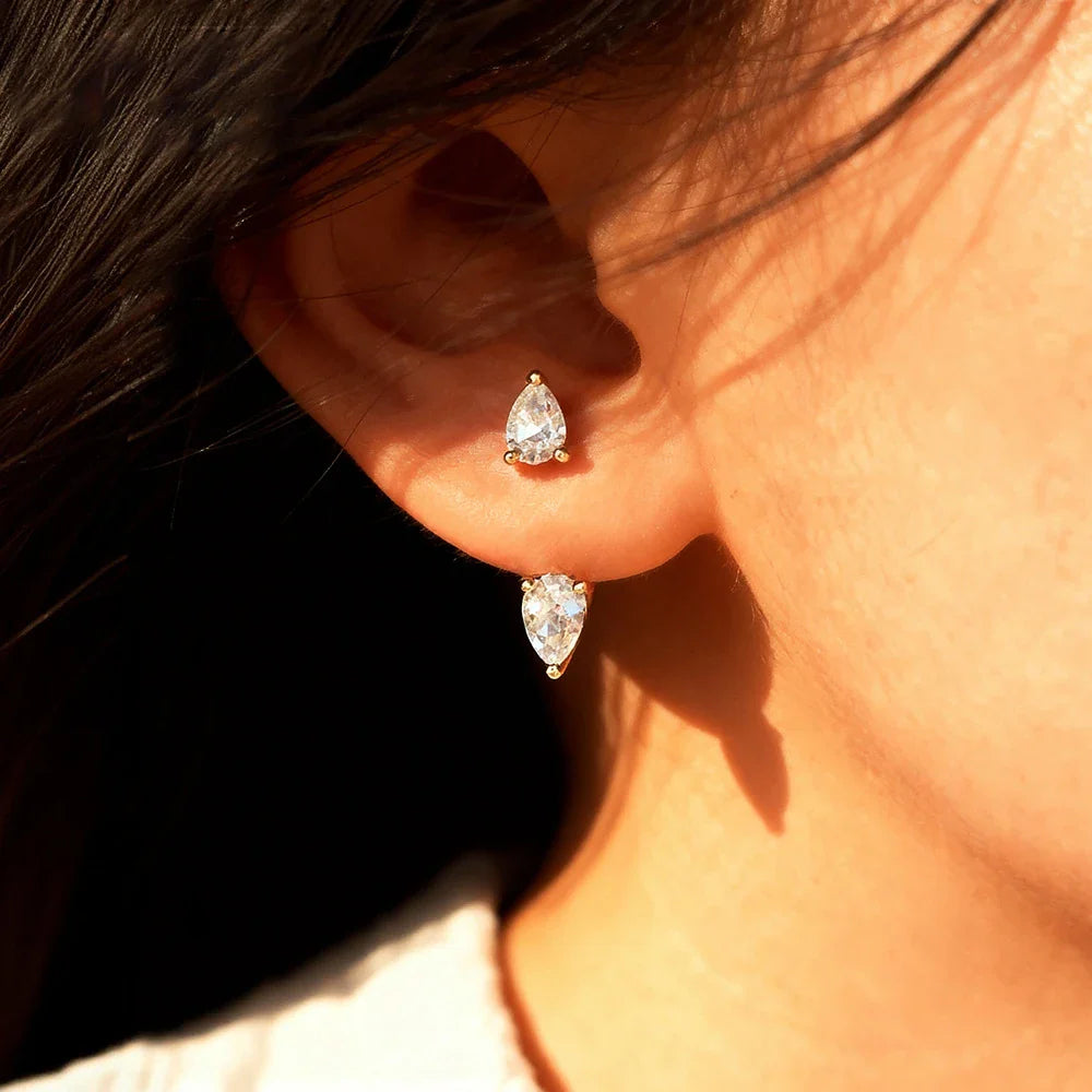 2-Stone Pear Cut Moissanite Diamond Earrings for Women 925 Sterling Silver Plated 18k Gold Waterdrop Earcuff Earring Detachable