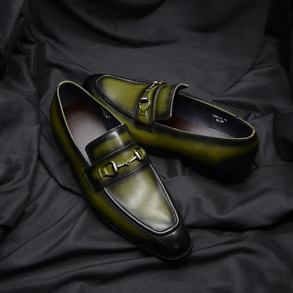 European Classic Mens Wedding Dress Shoes Genuine Leather Horsebit Loafer Shoes Green Casual Business Party Formal Shoes for Men