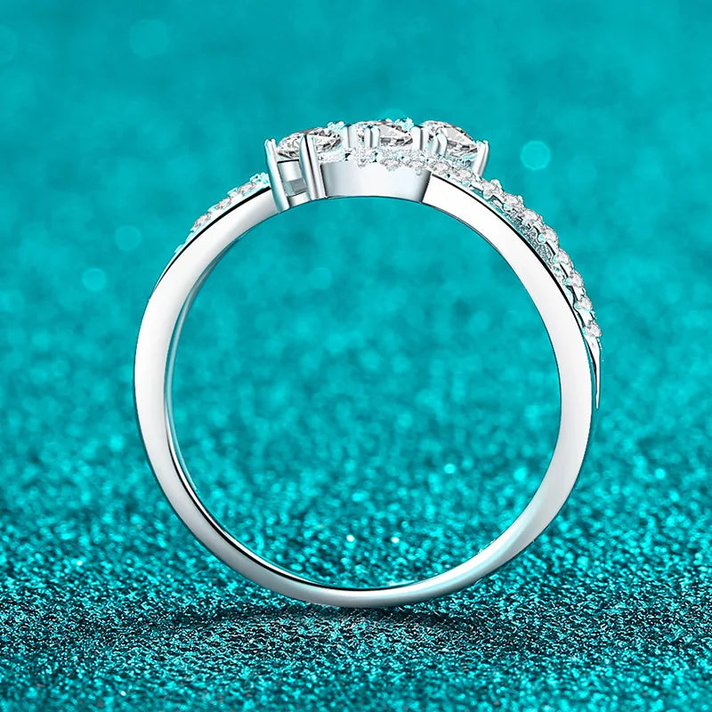 Real S925 Sterling Silver Moissanite Ring for Women 3 Stone Twisted Band Halo Gift for Her D Color VVS1 Dainty Jewelry