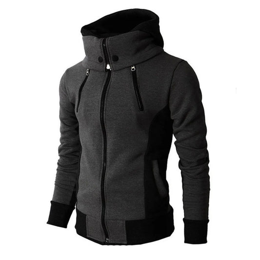 Jaquetas Masculinas com Zíper Casuais de Outono Inverno Casaco Fleece Jaqueta Bomber Gola Cachecol Moda Capuz Masculino Casaco Slim Fit