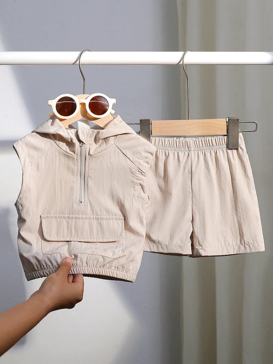 Children’s 2025 New Summer Sleeveless Solid Color Top and Shorts Fashionable and Versatile Two-Piece Set