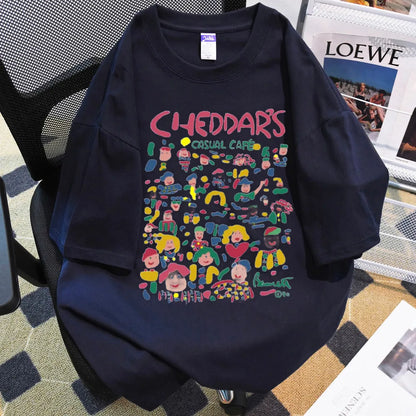 Summer Casual Young Short-sleeved Cartoon Printed Round Neck T-shirt Short-sleeved Large-size Universal Top for Men and Women