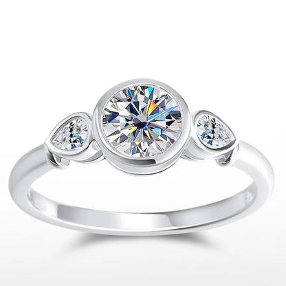 3 Stones Moissanite Engagement Ring s925 Sterling Silver Plated 18k White Gold GRA Certified Promise Rings for Women