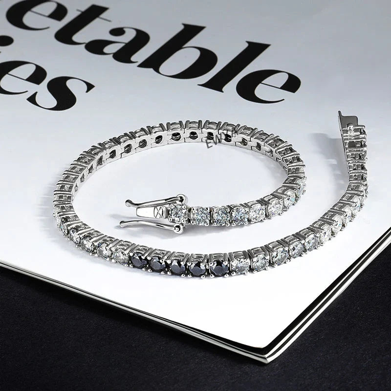 3mm 0.1CT Gradient Color Black Grey White Moissanite Diamond Tennis Bracelet for Men Women Unisex 925 Silver Link Bracelets
