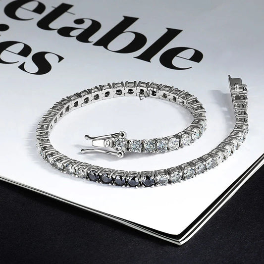 3mm 0.1CT Gradient Color Black Grey White Moissanite Diamond Tennis Bracelet for Men Women Unisex 925 Silver Link Bracelets