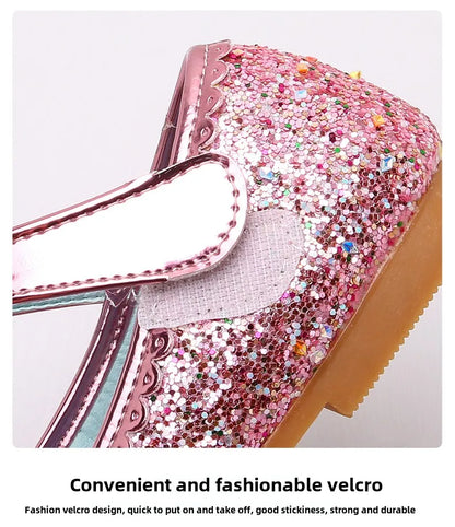 Frozen Girls Princess Shoes Spring and Autumn Flat Paillette Shoes Children's Soft Sole Baby Casual Shoe Party Shoes