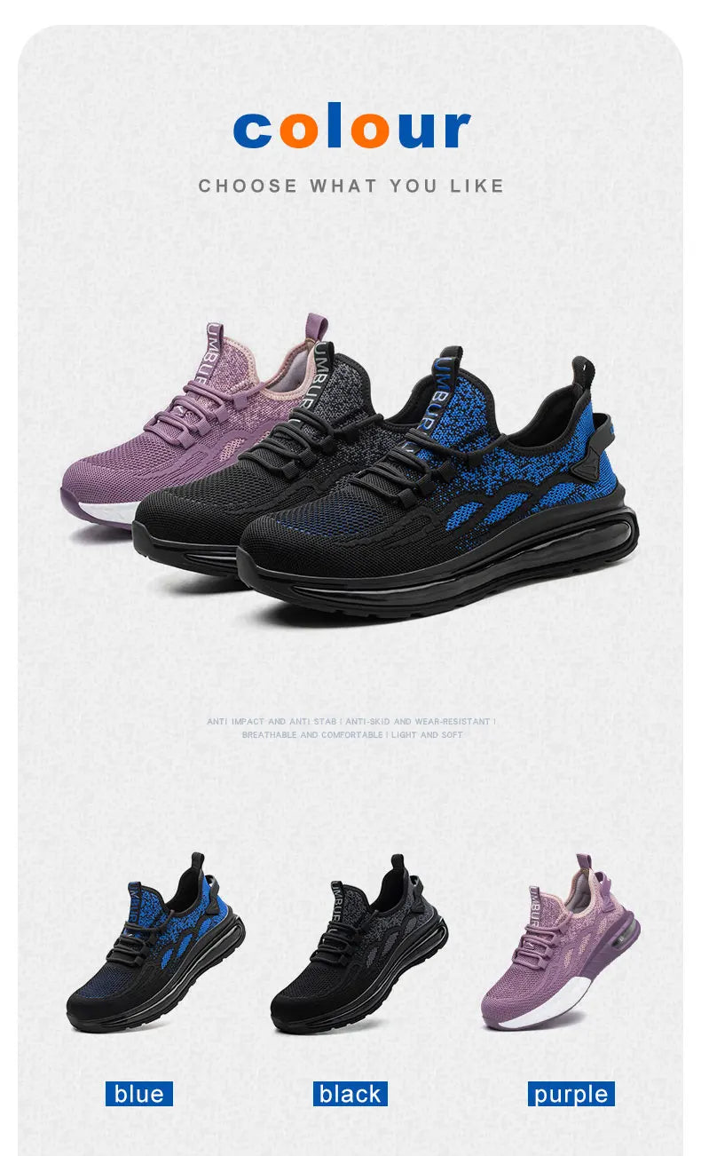 Women Lightweight Safety Shoes Casual Cushioned Work Sneakers Steel Toe Shoes Construction Safety Boots Anti-smash Work Shoes