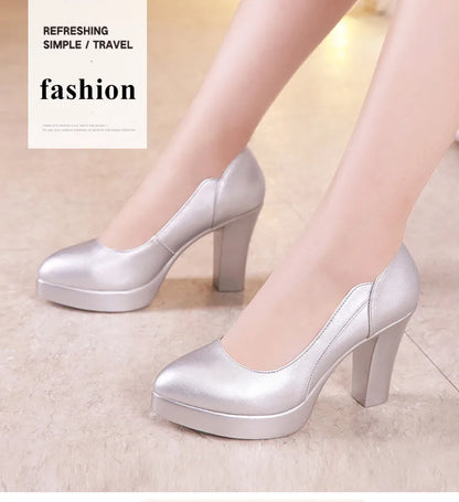 Small Size 32-43 Shallow Red Silver White Wedding Shoes Women Spring 2025 Thick Platform Pumps Woman High Heels for Office