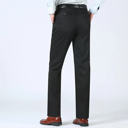 Summer Thin 100% Cotton Pants Mens Autumn Thick Suit Pant Slacks High Waist Straight Loose Bland Solid Business Casual Pants