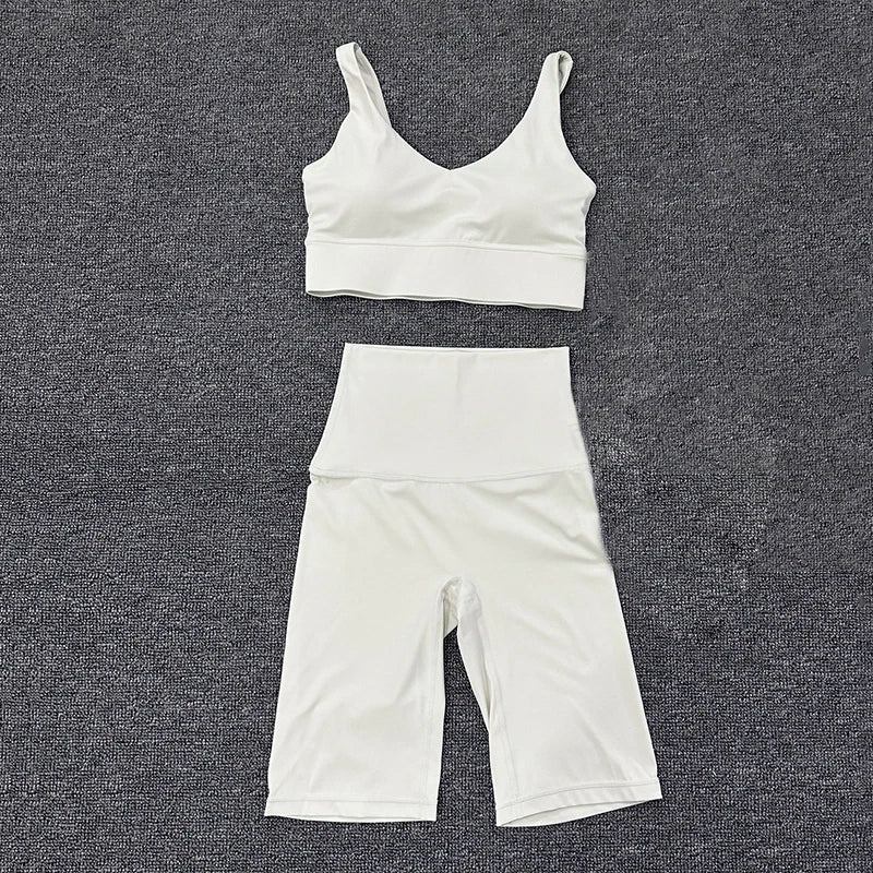 Nylon Short Sets Womens Clothing Sports Bra Cycling Shorts Workout Set Women's Tracksuit Gym Yoga Sexy Outfit Women 2023