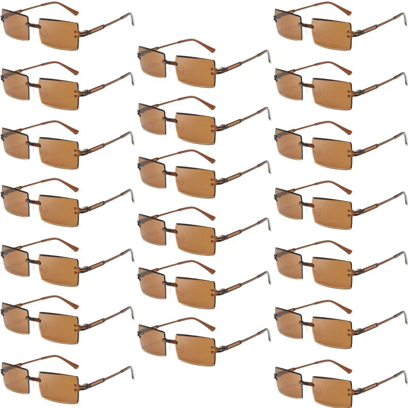 20 Pcs Per Set Rimless Rectangle Sunglasses Fashion Gradient Ocean Lenses Shades Ins Trendy Beach Vacation Sun Glasses