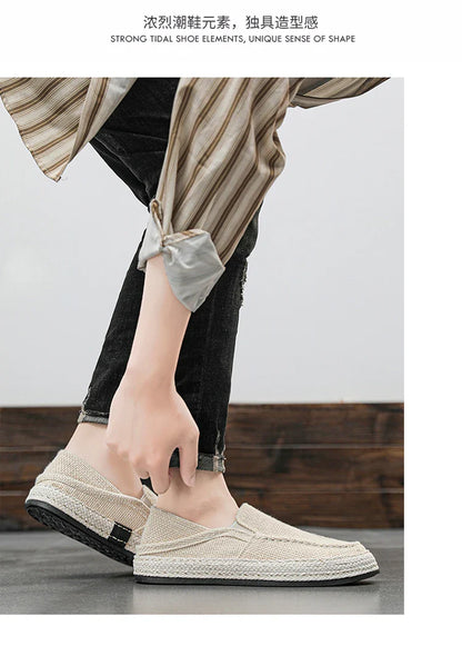 Summer Casual Loafers Men Breathable Slip On Urban Shoes Men Classic Linen Canvas Sneakers Male Light Flats Lazy Shoes Cheap