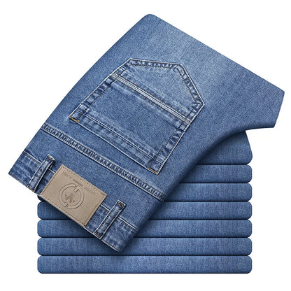 Spring/Summer 2023 Men's Gray Frayed Thin Jeans Classic Style Business Fashion Cotton Denim Stretch Pants Male Brand Trousers