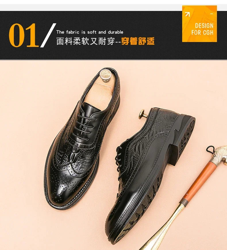 Men Suit Casual Shoes Luxury Men Brogue Dress Shoes Formal Business Leather Shoes Men Brown Wedding Italian Banquet Shoe Size 46
