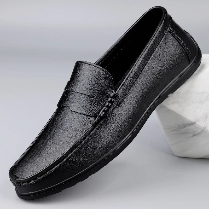 Genuine Leather Men Casual Shoes Comfortable Man Formal Dress Shoes Breathable Mens Loafers Slip on Male Boat Shoes Size 38-47