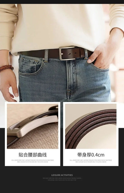 Men's Vintage Casual Belt Black Pin Buckle Student Versatile Leather Wide Belt
