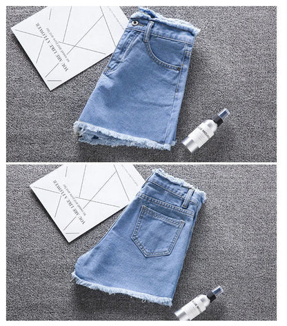 2025 Summer Woman High Haist Jeans Shorts Fashion Rough-edges Denim Short Pants Schoolgirl Casual Pants Blue Black White Jeans