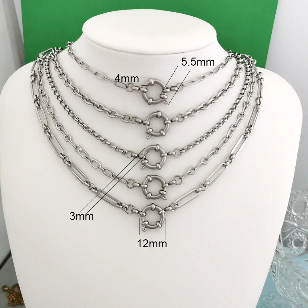 Spring Sailor Clasp Necklace Women Men Choker Stainless Steel Geometric Paperclip Link Chain Rolo PVD Gold Color Wholesale