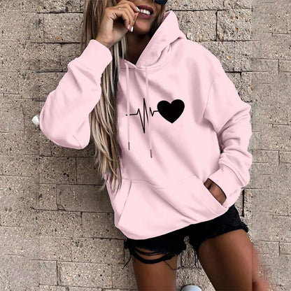 Women's Hoodies Tops Long Sleeve Sports blouse Spring Fashion fun Print Sweatshirts Solid Casual Loose Hooded Sweatshirt