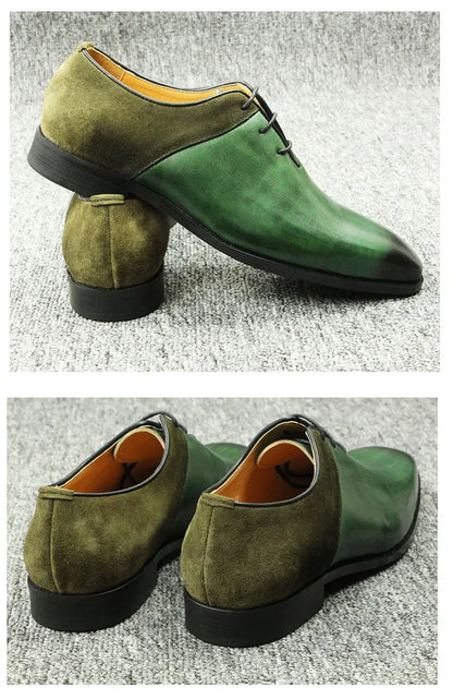 Green Classic Men Shoes  Leather Formal Casual Wedding Party Lace Up Oxfords Big Size Suede and Split Leather Footwear For Males
