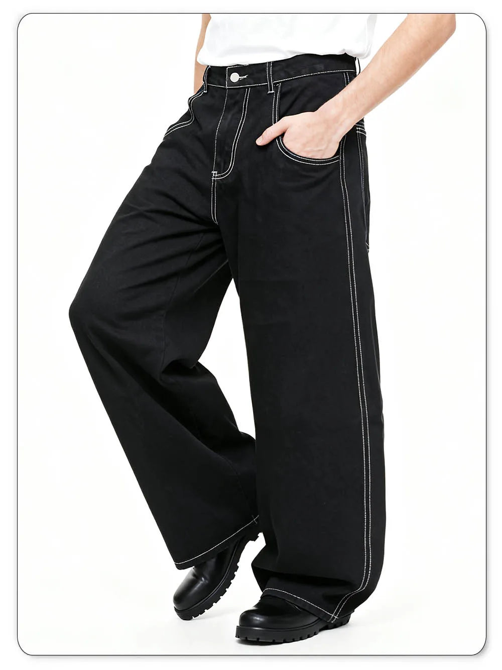Spring Summer Men's Retro Black Baggy Wide Leg Jeans American Basic Unisex Daily Casual Denim Pants Women's Black Stacked Jeans