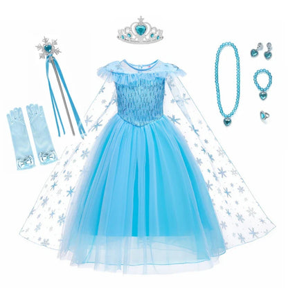 Girls Elsa Dresses Costume Clothes Kid Cosplay Princess Dress Snow Queen Vestido Children Birthday Parti Sukienki