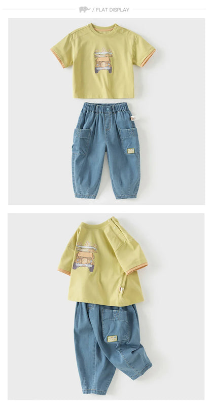 Boys 2PCS Suit Summer T-shirt Jeans Pants Sets Children Short-Sleeved T-shirt Trousers Two-Piece Set Casual DB2261195