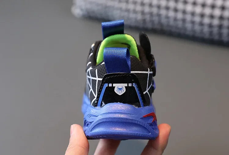 Disney Children's Sneakers Boys Cartoon Spiderman Led Light Sport Shoes Student Shoes Hook Anti-slip Kids Outdoor Shoes
