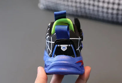 Disney Children's Sneakers Boys Cartoon Spiderman Led Light Sport Shoes Student Shoes Hook Anti-slip Kids Outdoor Shoes