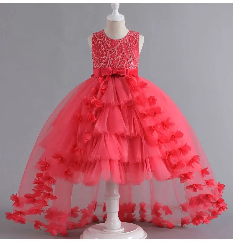 Kids for Girl's 3 to 12 years old Formal Evening Trailing Dress Sleeveless Princess Fluffy Cake Dinner Performance Dance