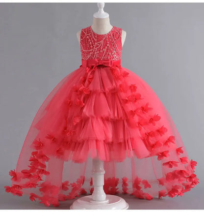 Kids for Girl's 3 to 12 years old Formal Evening Trailing Dress Sleeveless Princess Fluffy Cake Dinner Performance Dance