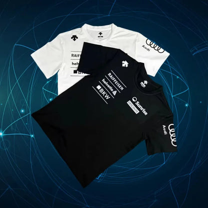 Summer New Audi Joint Model Round Neck Letter Short Sleeve Printing Breathable Comfortable Quick Drying Men's Leisure