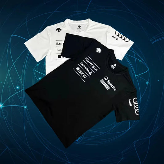 Summer New Audi Joint Model Round Neck Letter Short Sleeve Printing Breathable Comfortable Quick Drying Men's Leisure