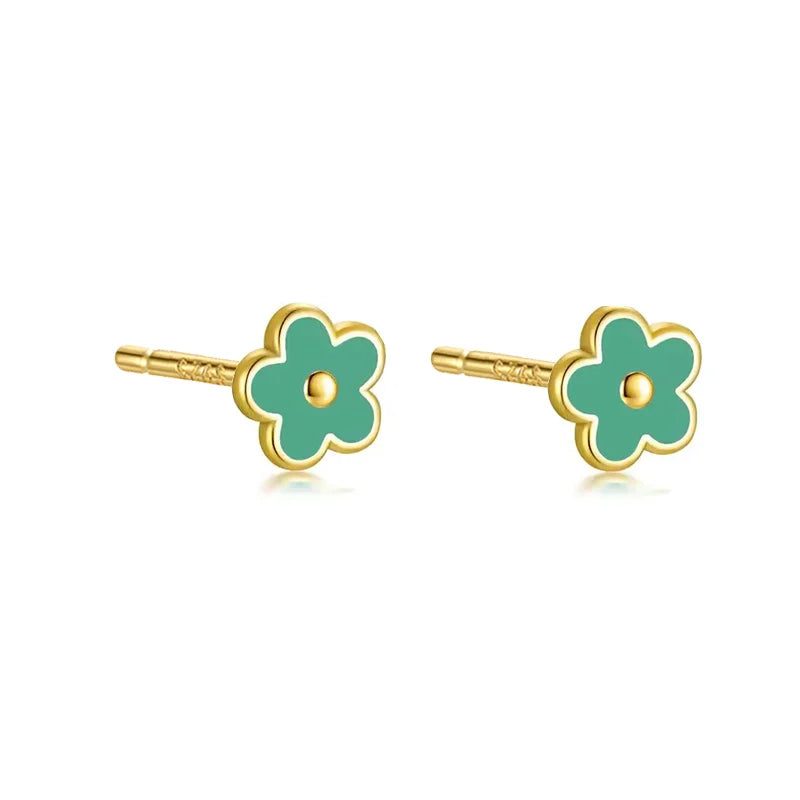 925 Sterling Silver Romantic White Enamel Flower Screw Bead Stud Earrings for Women Fashion Simple Piercing Jewelry Gift