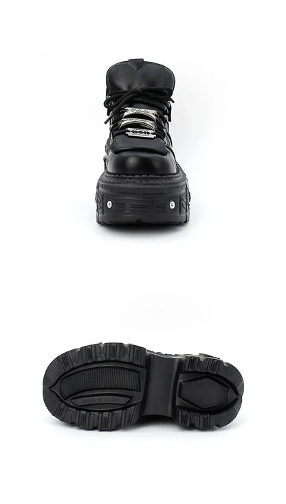 2026 New Punk Style Women Shoes Lace-up Heel Height 6CM Platform Shoes Woman Gothic Ankle Rock Boots Metal Decor Woman Sneakers