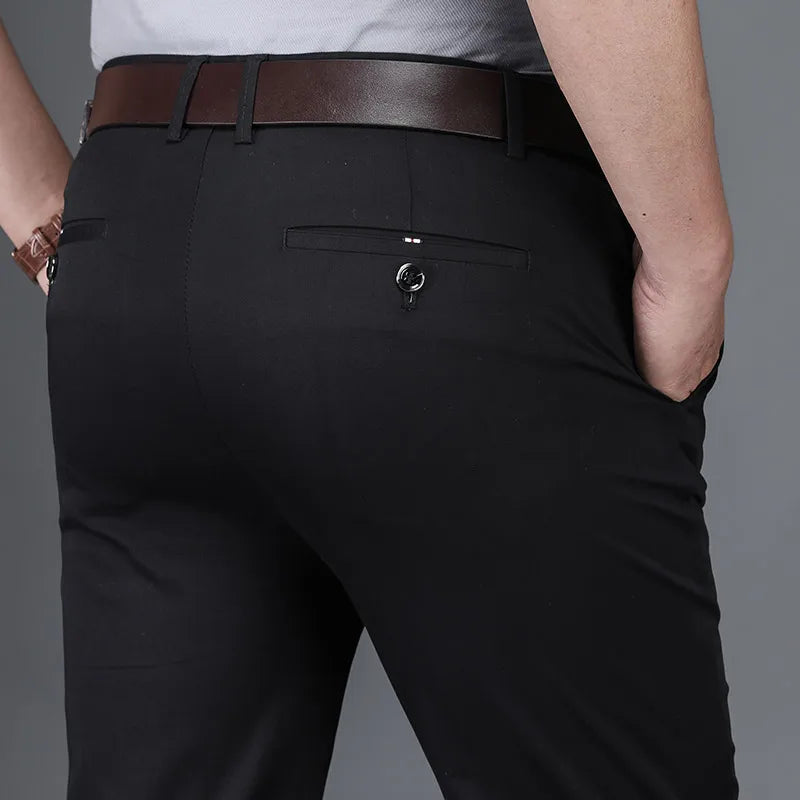 Business Men's 98% Cotton Straight Casual Pants Plus Size Loose Stretch Autumn Winter Office Trousers Classic Male Clothing