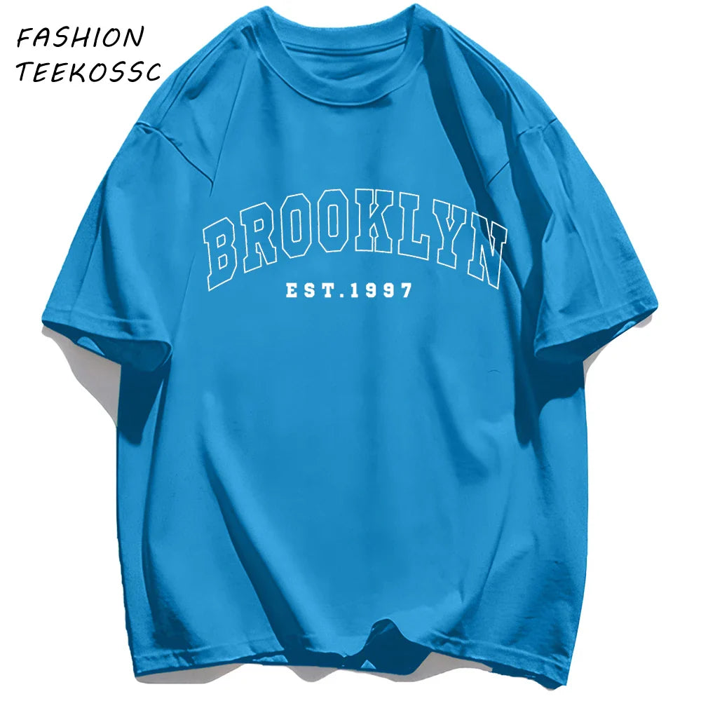 Brooklyn Est 1997 City Usa Printing Men T-Shirt Summer Casual T Shirts All-Match Crewneck Tops Oversized Soft Streetwear