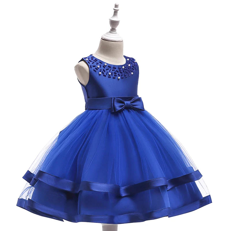 Summer Beading Girl Party Dress Christmas Costume Gala Bow Wedding Birthday Princess Dresses for Girls Baptism Prom Gown Vestido