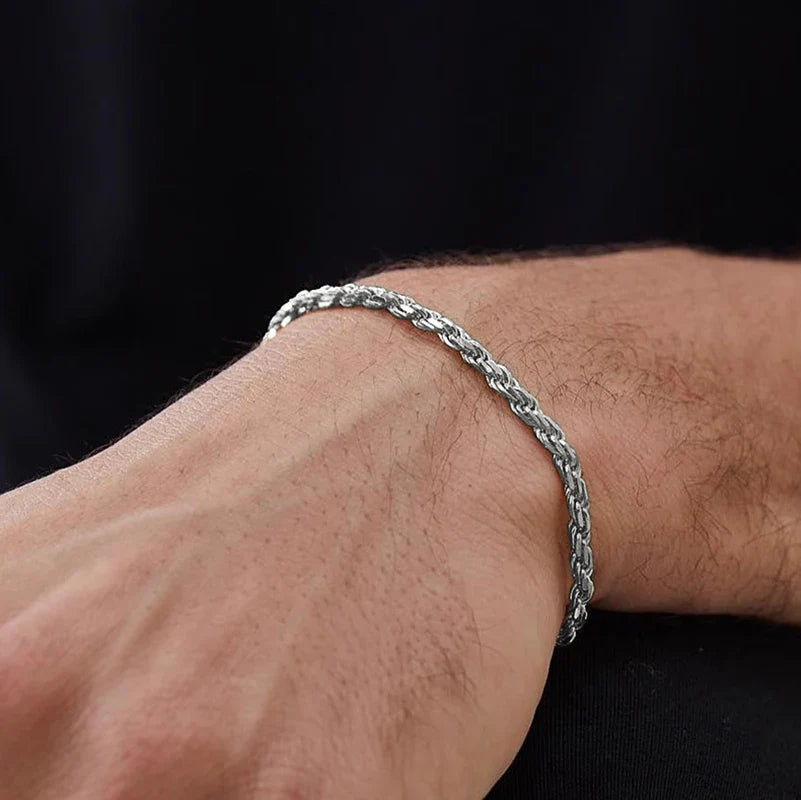 New Water Ripple Rock Hip-hop Bracelets for Men Twisted Chain 100% Real S925 Silver Fine Jewerly Party Wedding Gifts
