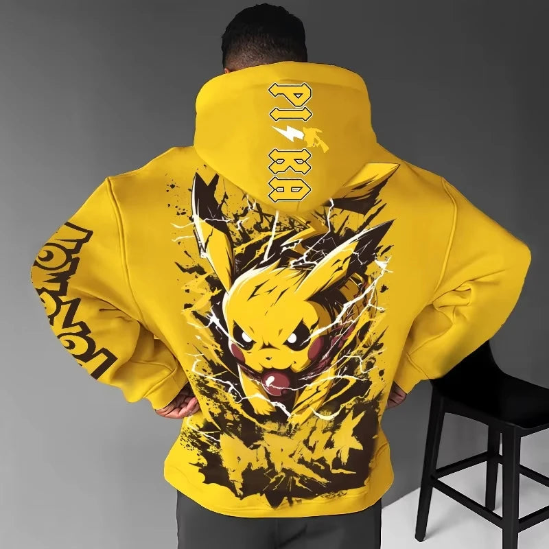 Men's New  Autumn/Winter Game Pikachu Printed Hoodie Men's and Women's  Harajuku Large Size Casual Trend Sweater Top