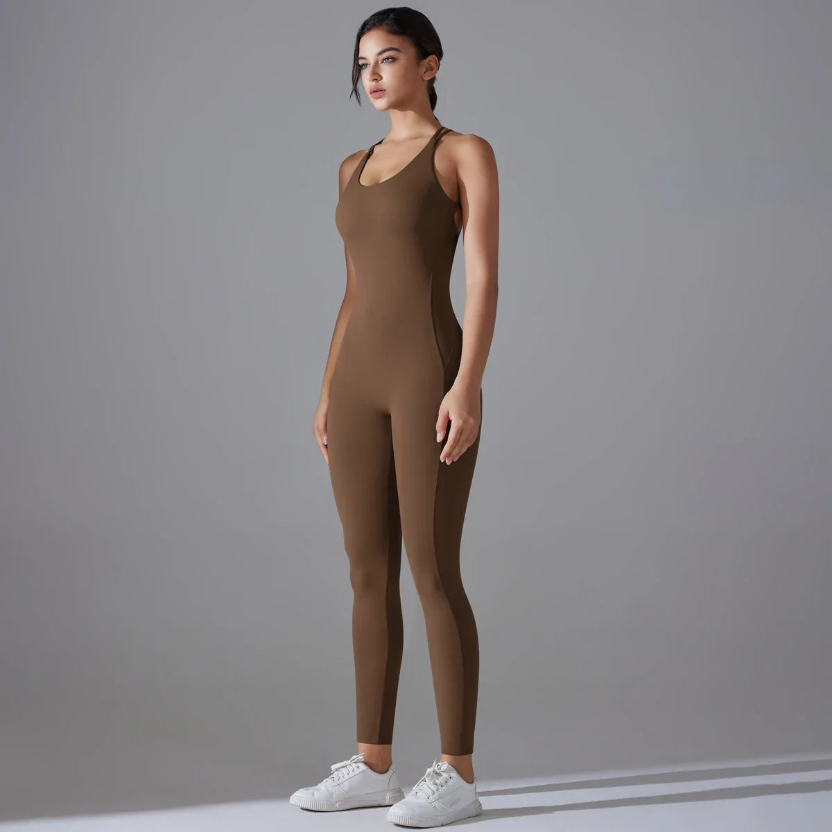 Sexy Backless Bodycon Scrunch Jumpsuit Raises Butt Women Dance Fitness Overalls Push Up Sleeveless Yoga Sport Jump Suit