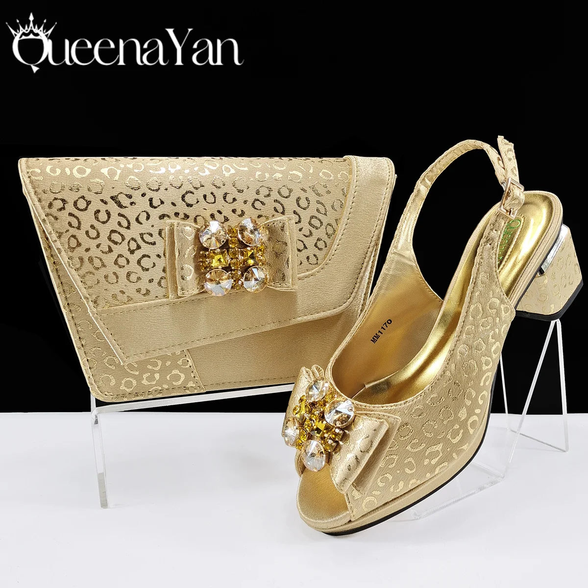 2025 Shiny Italian Fashion Pointed Toe Women Heel Fashion Rhinestone Decoration Pink Color Shoes And Bag Set